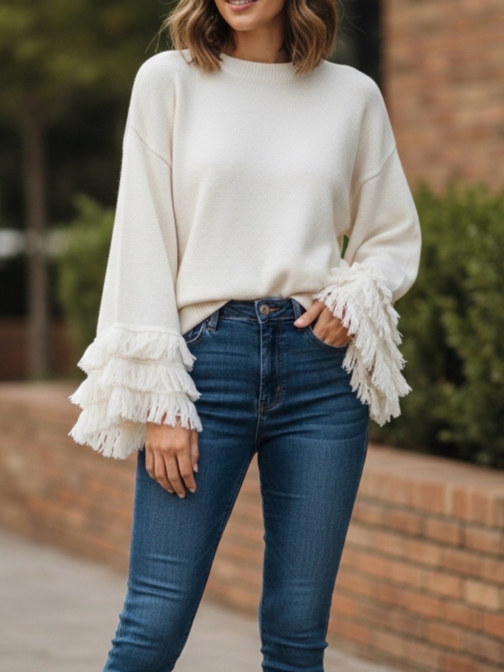 Cake for Dinner Cream Fringe Sleeve Sweater